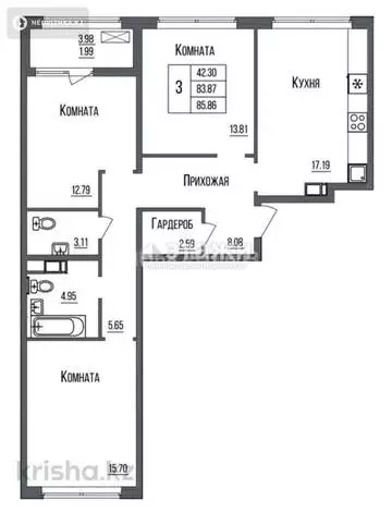 87 м², 3-комнатная квартира, этаж 3 из 9, 87 м², изображение - 13