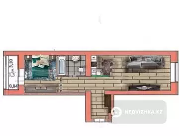 2-комнатная квартира, этаж 3 из 9, 46 м²