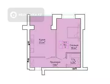 52 м², 1-комнатная квартира, этаж 5 из 5, 52 м², изображение - 2