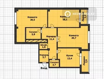 3-комнатная квартира, этаж 3 из 8, 101 м²