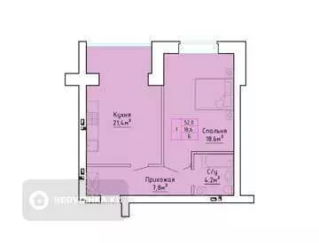 1-комнатная квартира, этаж 5 из 5, 52 м²