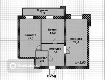 2-комнатная квартира, этаж 8 из 9, 65 м²