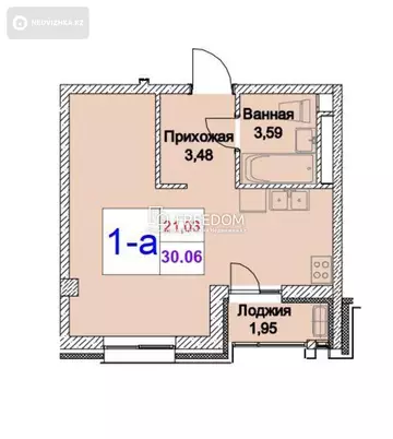 1-комнатная квартира, этаж 6 из 8, 30 м²