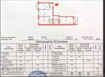 73.1 м², 3-комнатная квартира, этаж 4 из 9, 73 м², изображение - 3