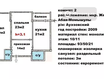 93 м², 2-комнатная квартира, этаж 10 из 11, 93 м², изображение - 33