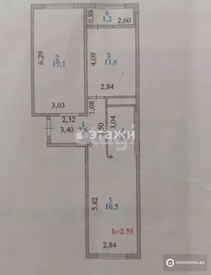 60.9 м², 2-комнатная квартира, этаж 4 из 9, 61 м², изображение - 1