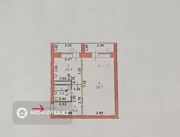 1-комнатная квартира, этаж 3 из 12, 53 м²