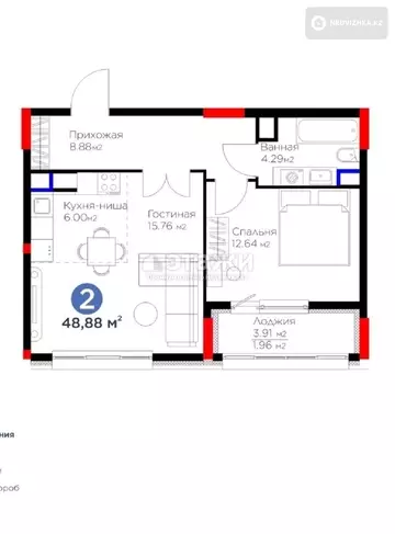 49.5 м², 2-комнатная квартира, этаж 9 из 9, 50 м², изображение - 17