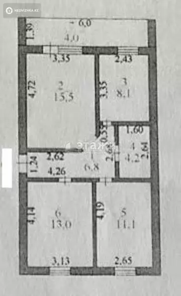 3-комнатная квартира, этаж 1 из 2, 63 м²