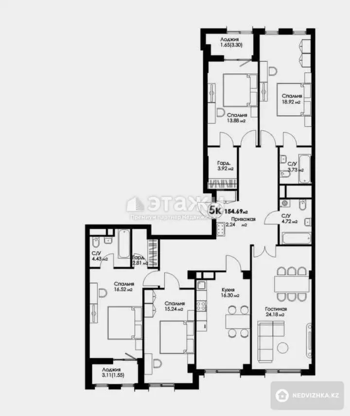 155 м², 5-комнатная квартира, этаж 6 из 18, 155 м², изображение - 1