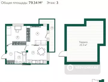 79.4 м², 3-комнатная квартира, этаж 3 из 3, 79 м², изображение - 4