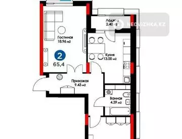 65.4 м², 2-комнатная квартира, этаж 10 из 16, 65 м², изображение - 19