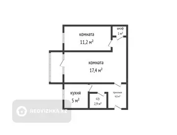 43.7 м², 2-комнатная квартира, этаж 2 из 5, 44 м², изображение - 5