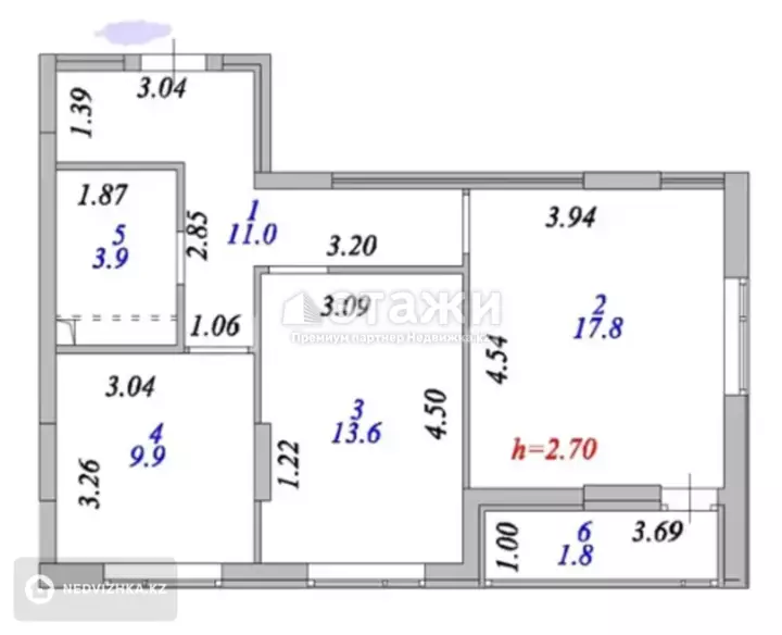 58 м², 2-комнатная квартира, этаж 4 из 12, 58 м², изображение - 1