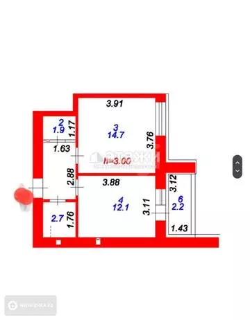 1-комнатная квартира, этаж 10 из 12, 38 м²