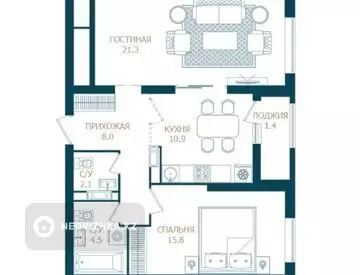 62.9 м², 2-комнатная квартира, этаж 15 из 16, 63 м², изображение - 21