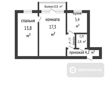 2-комнатная квартира, этаж 4 из 4, 46 м²