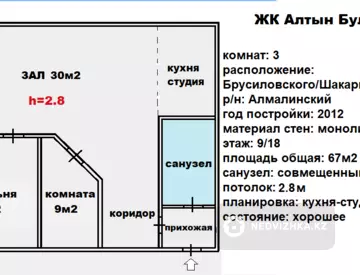 67 м², 3-комнатная квартира, этаж 9 из 19, 67 м², изображение - 7