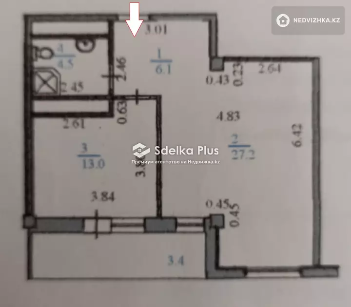 55 м², 1-комнатная квартира, этаж 18 из 18, 55 м², изображение - 1