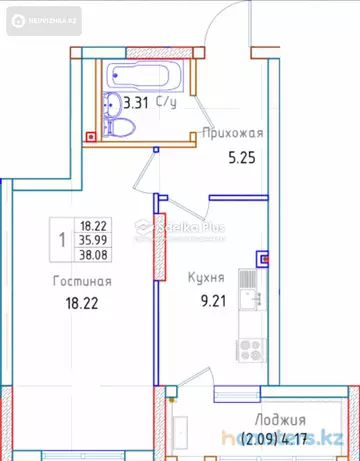 38 м², 1-комнатная квартира, этаж 2 из 12, 38 м², изображение - 4