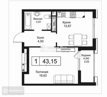 1-комнатная квартира, этаж 12 из 12, 44 м²