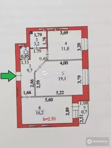 2-комнатная квартира, этаж 7 из 9, 62 м²