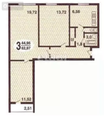 3-комнатная квартира, этаж 9 из 15, 86 м²