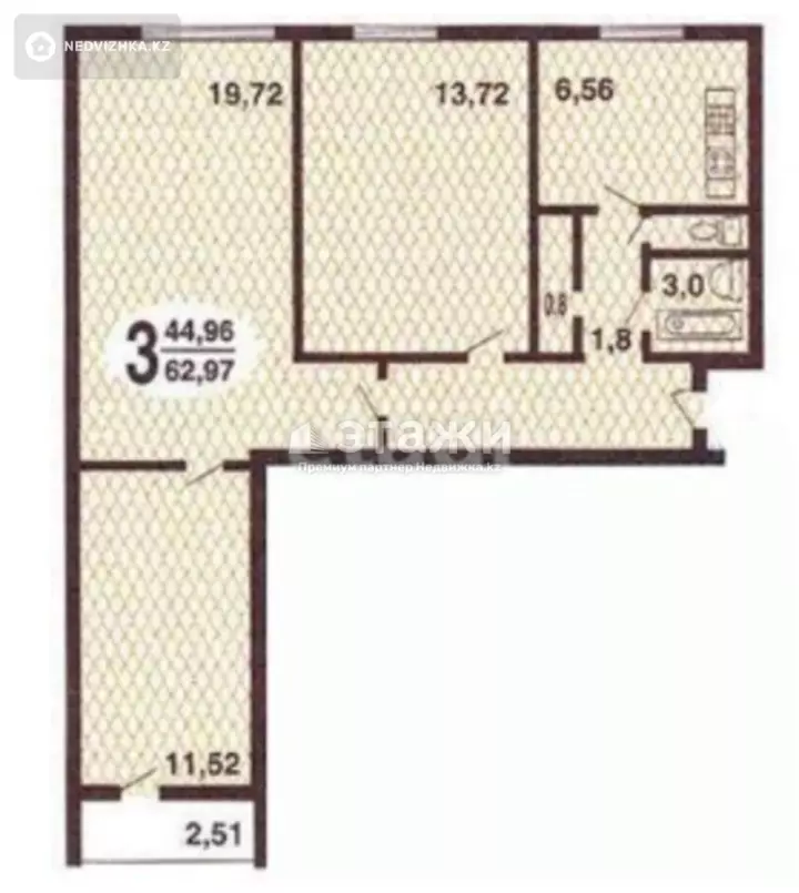 86 м², 3-комнатная квартира, этаж 9 из 15, 86 м², изображение - 1