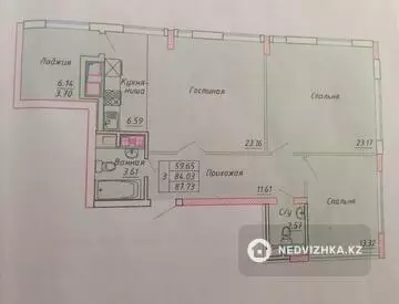 87.7 м², 2-комнатная квартира, этаж 20 из 23, 88 м², изображение - 0