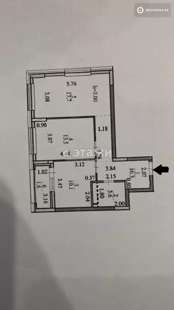 56.8 м², 2-комнатная квартира, этаж 9 из 9, 57 м², изображение - 13