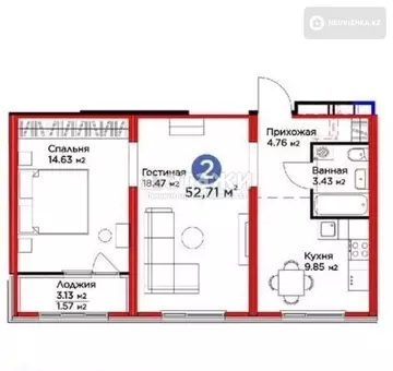 53 м², 2-комнатная квартира, этаж 16 из 17, 53 м², изображение - 19