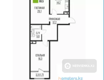 69.5 м², 2-комнатная квартира, этаж 1 из 7, 70 м², изображение - 11