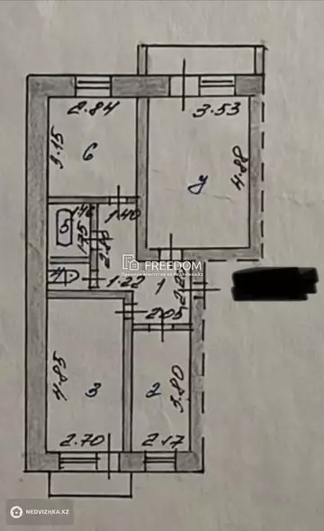 59.6 м², 3-комнатная квартира, этаж 4 из 6, 60 м², изображение - 9