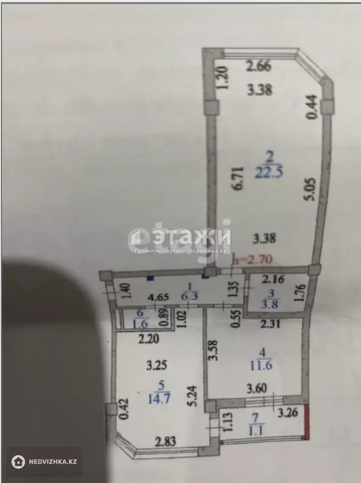 63 м², 2-комнатная квартира, этаж 9 из 9, 63 м², изображение - 1