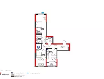 2-комнатная квартира, этаж 2 из 17, 82 м²