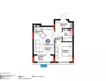 2-комнатная квартира, этаж 5 из 20, 49 м²