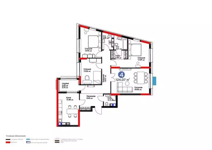 124.07 м², 4-комнатная квартира, этаж 14 из 20, 124 м², изображение - 1