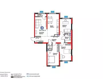 4-комнатная квартира, этаж 12 из 12, 107 м²