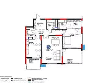 2-комнатная квартира, этаж 17, 123 м²