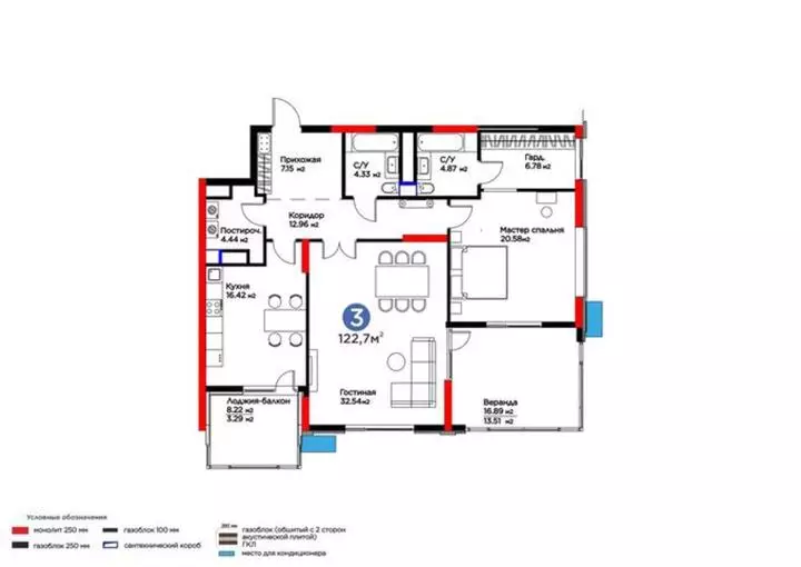 122.7 м², 2-комнатная квартира, этаж 17, 123 м², изображение - 1