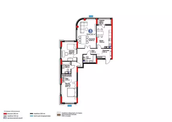 104.53 м², 3-комнатная квартира, этаж 14, 105 м², изображение - 1