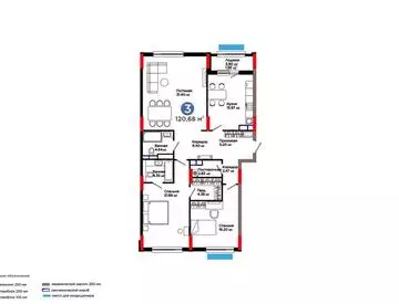 3-комнатная квартира, этаж 9, 121 м²