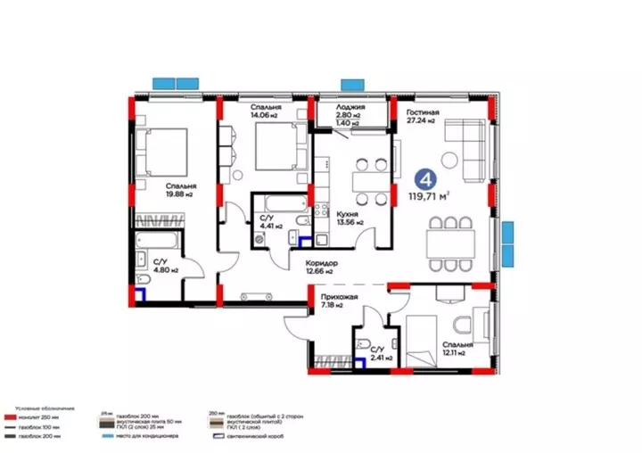 119.71 м², 4-комнатная квартира, этаж 2 из 9, 120 м², изображение - 1