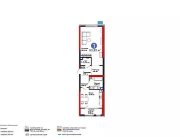 1-комнатная квартира, этаж 1 из 9, 66 м²