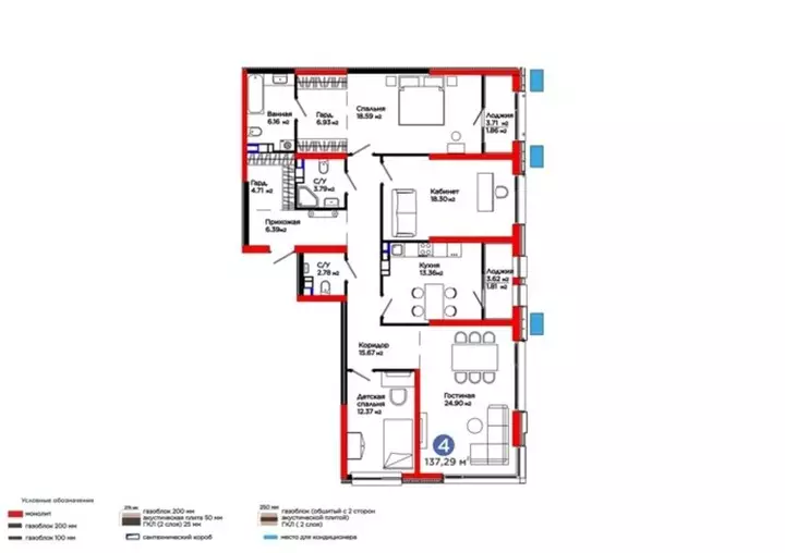 137.29 м², 4-комнатная квартира, 137 м², изображение - 1