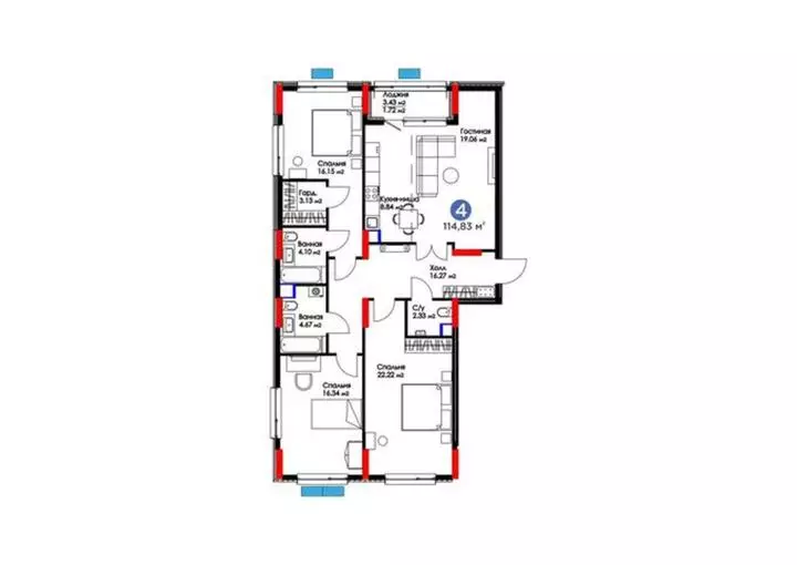 114.83 м², 4-комнатная квартира, этаж 2 из 21, 115 м², изображение - 1