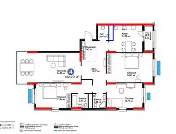 4-комнатная квартира, этаж 13 из 21, 143 м²