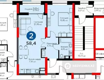 58 м², 2-комнатная квартира, этаж 8 из 12, 58 м², изображение - 13