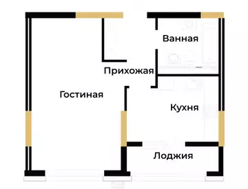 1-комнатная квартира, этаж 4, 45 м²