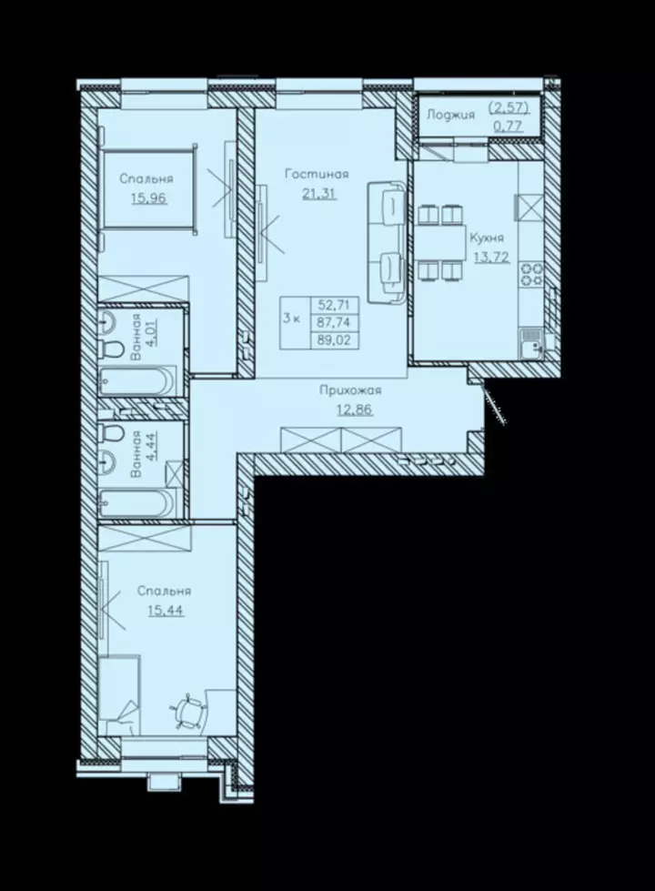 89.02 м², 3-комнатная квартира, 89 м², изображение - 1